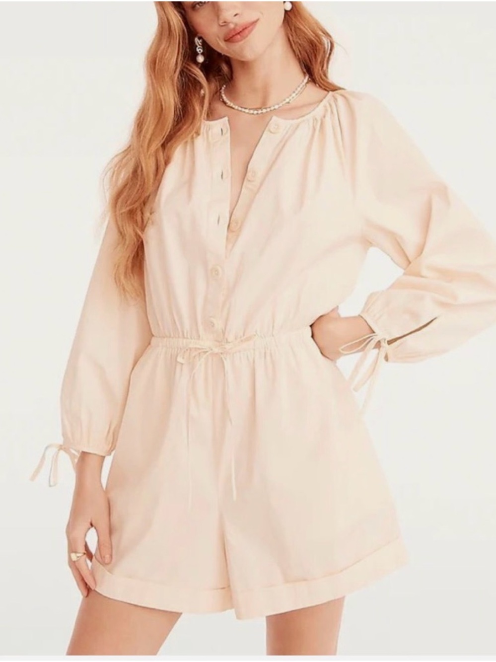 J Crew Cotton Poplin Button-Front Romper Drawstring